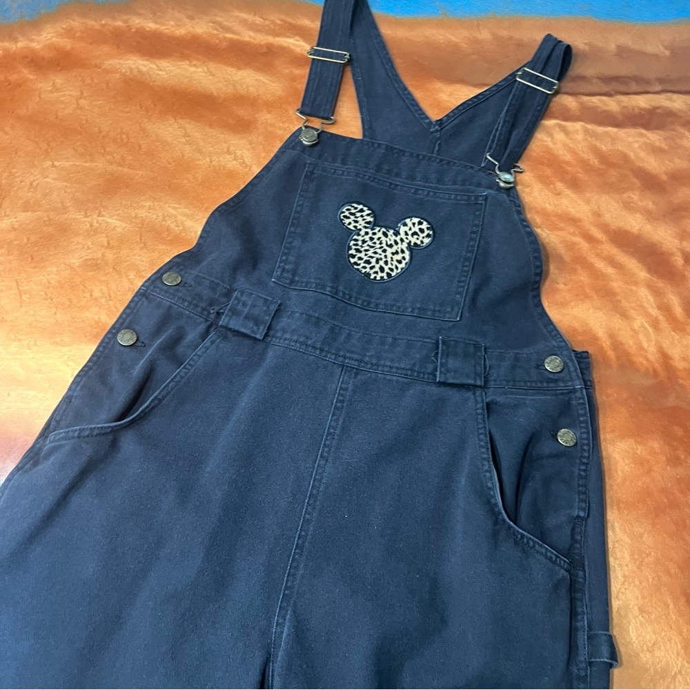 Vintage Disney Catalog Black Denim Overalls Mickey animal print size medium